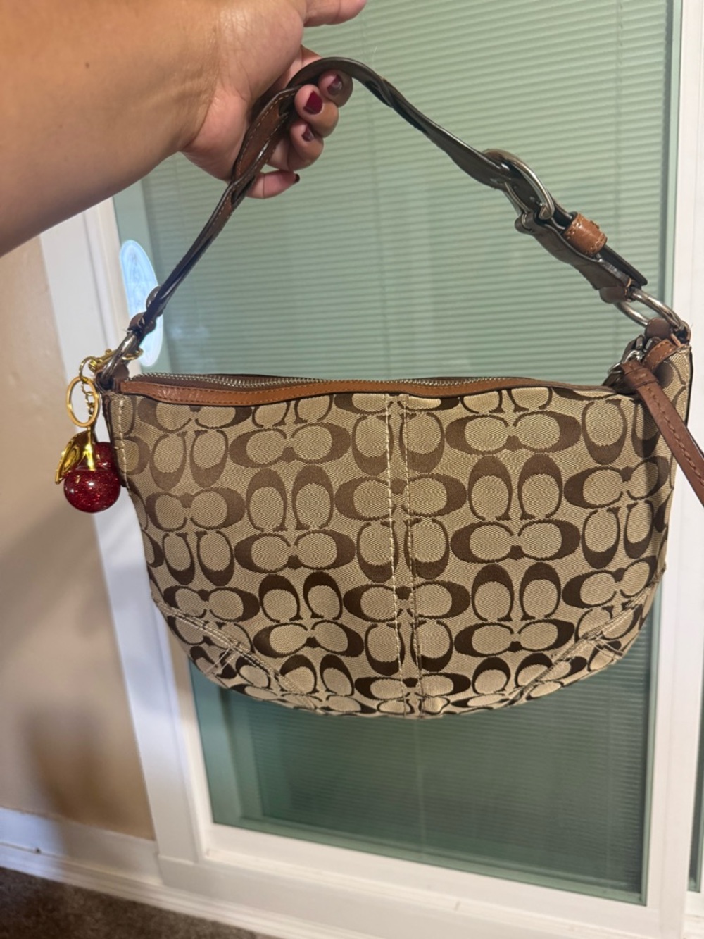 Coach Signature Canvas Hobo Bag in Khaki/Chestnut - Picture 2 of 9